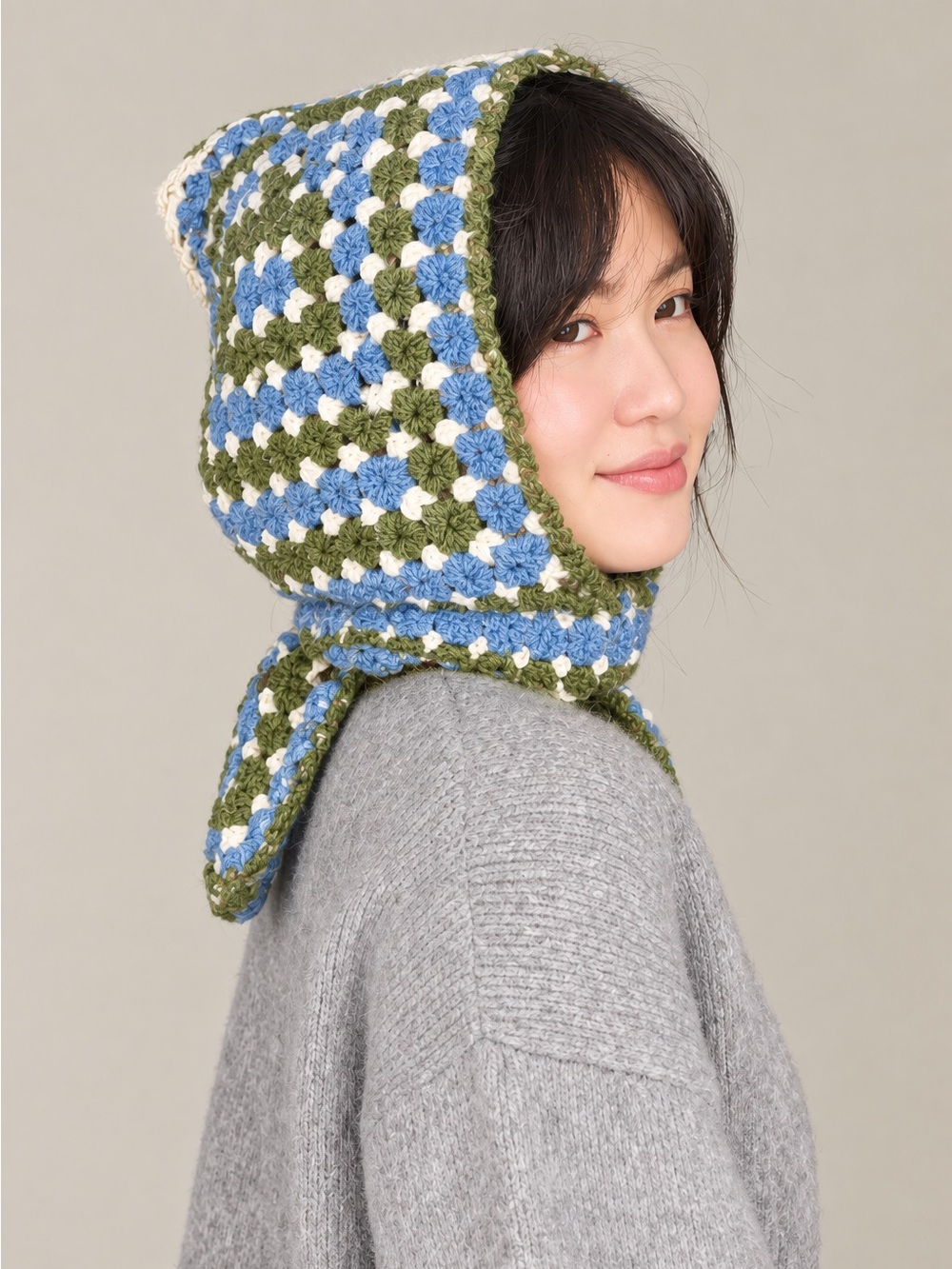 Handmade Crochet Granny Square Scarf Hoody